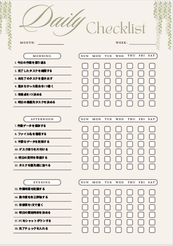夜の改善分析チェックリスト｜明日スタート準備管理PDF