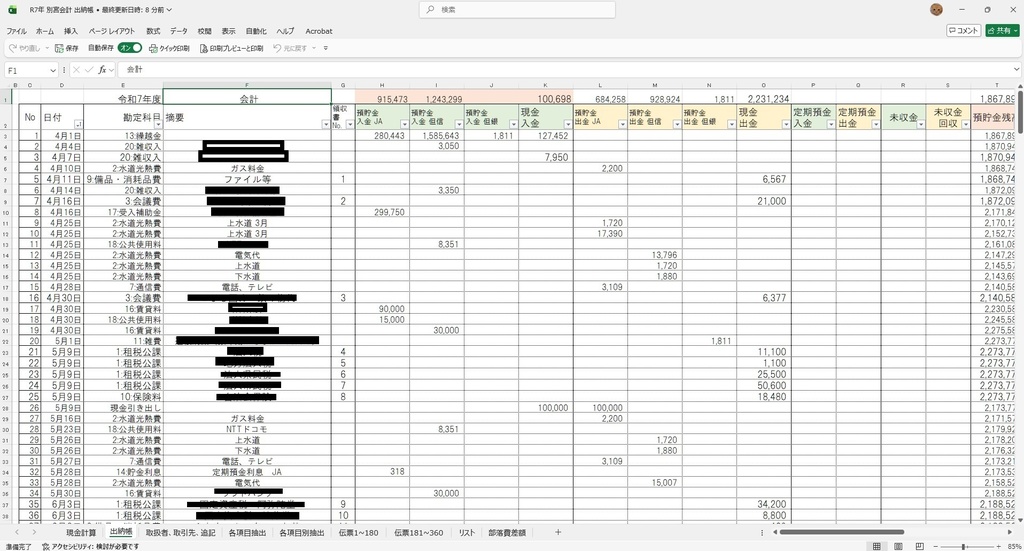 自治会会計　出納帳　エクセル版