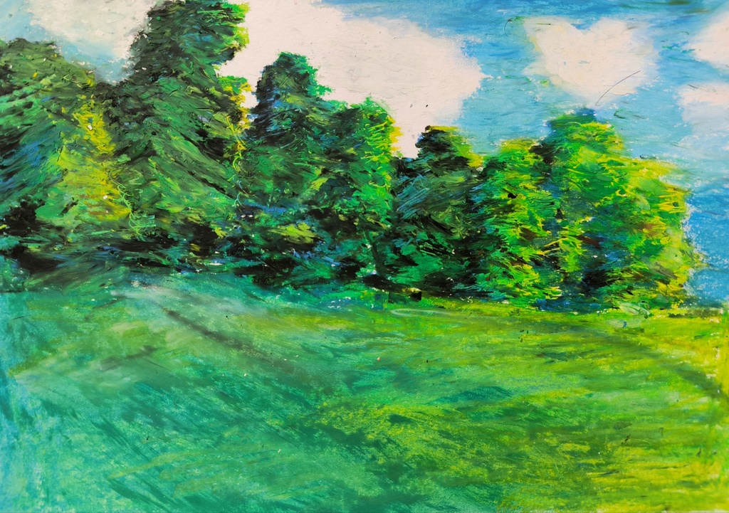 クレヨン画 「夏の森」