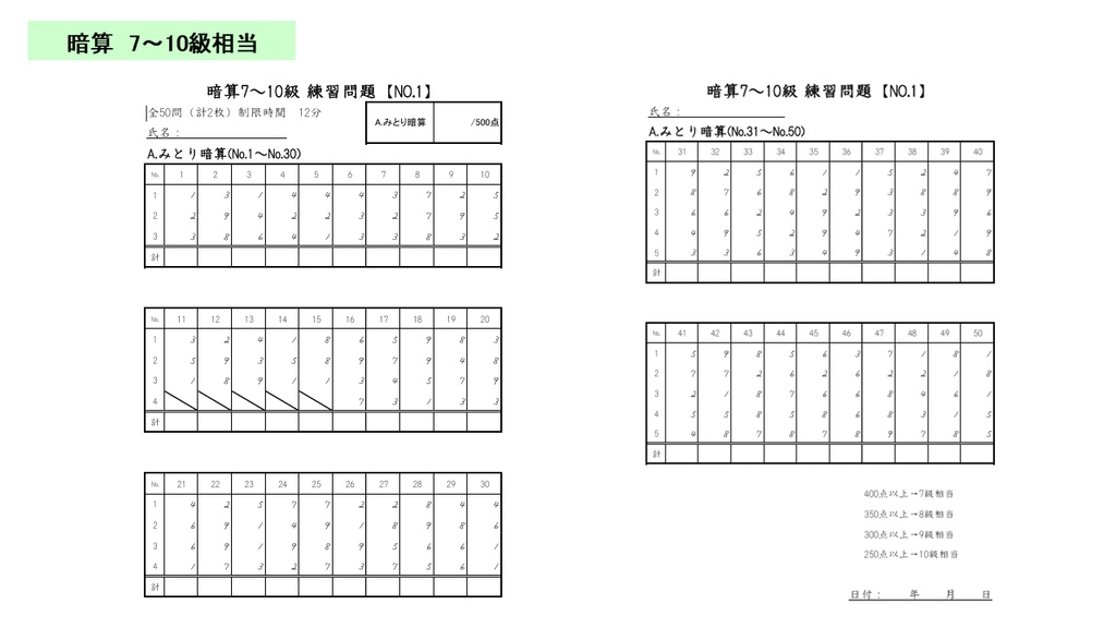 そろばん問題作成ソフト|珠算・暗算(1~10級相当)プリントを自動生成