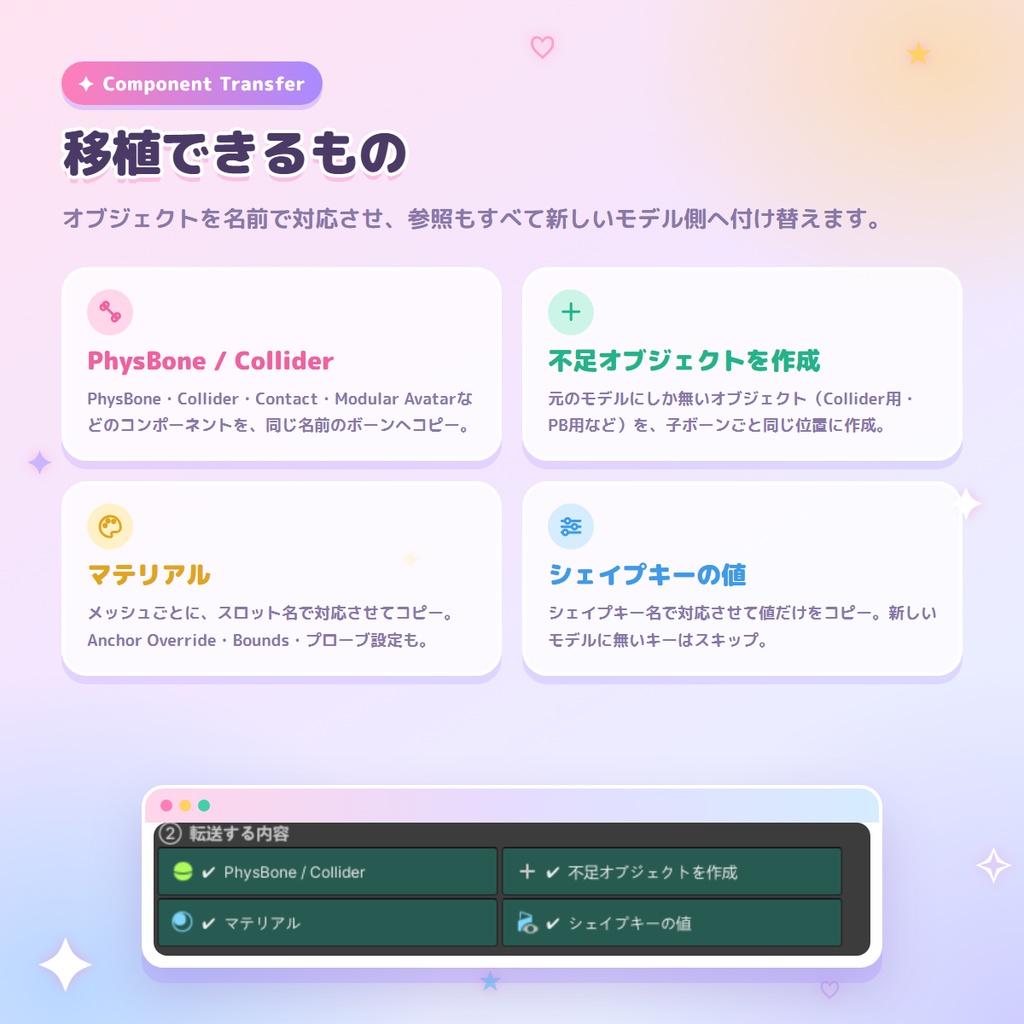 【無料 / FREE】Component Transfer ― PhysBone・Collider・マテリアル移植ツール