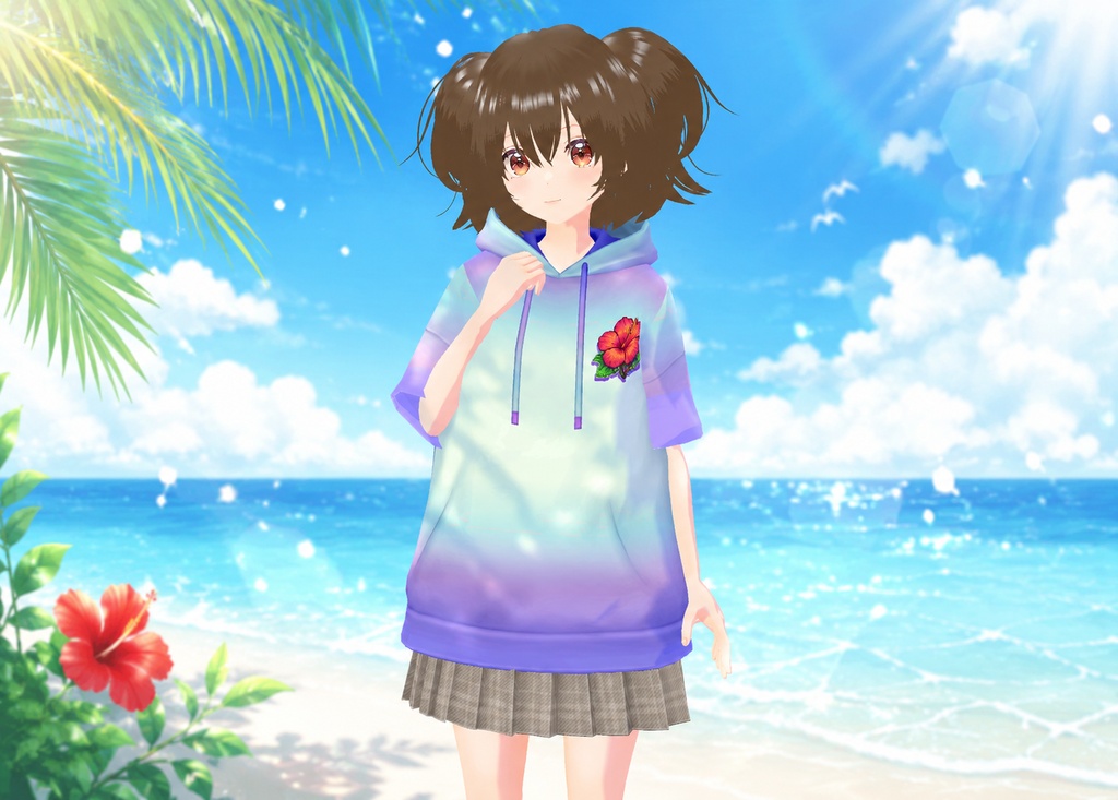 【vroid無料衣装】半袖パーカー(リメイク)