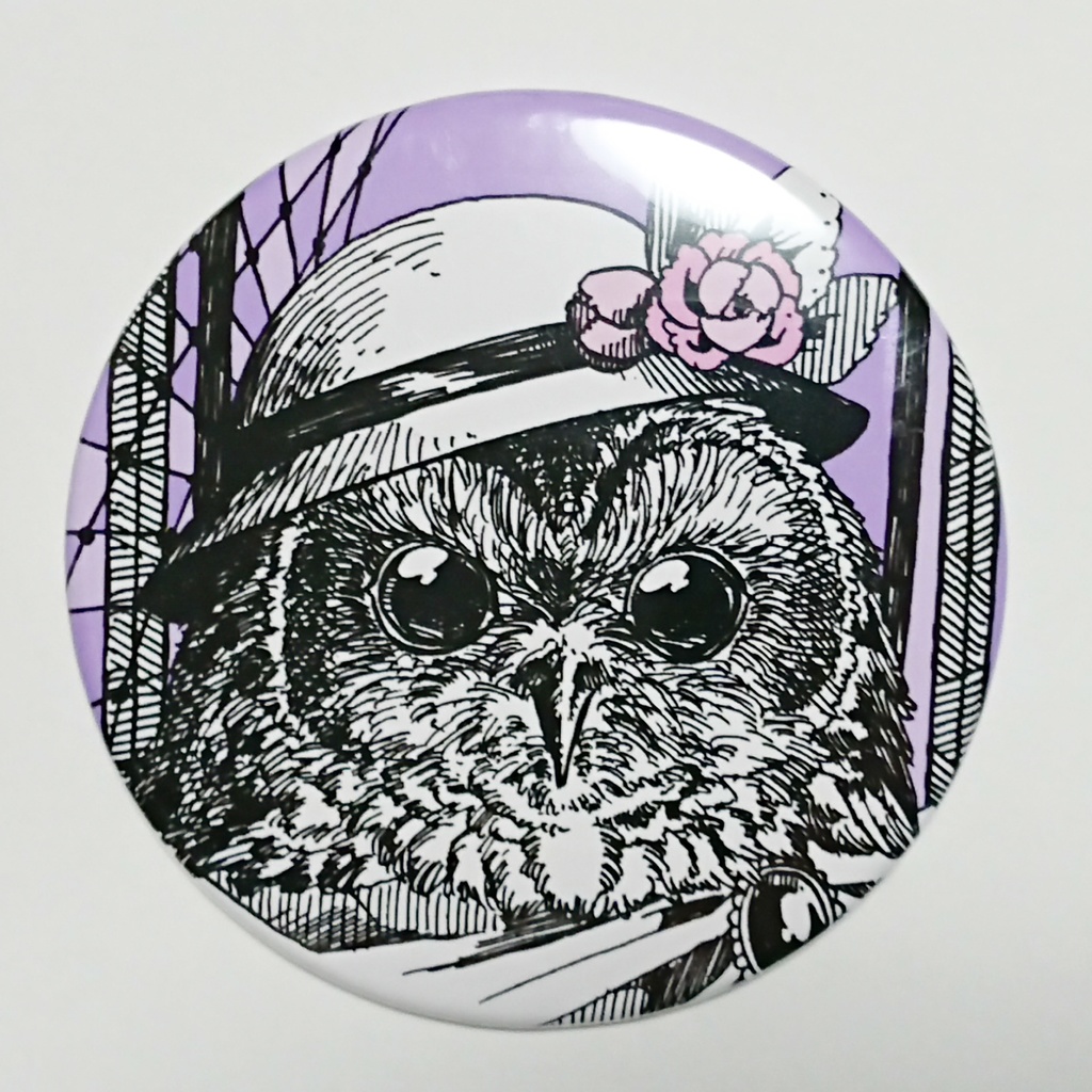 アンティークフクロウ缶ミラー(ブローチ)