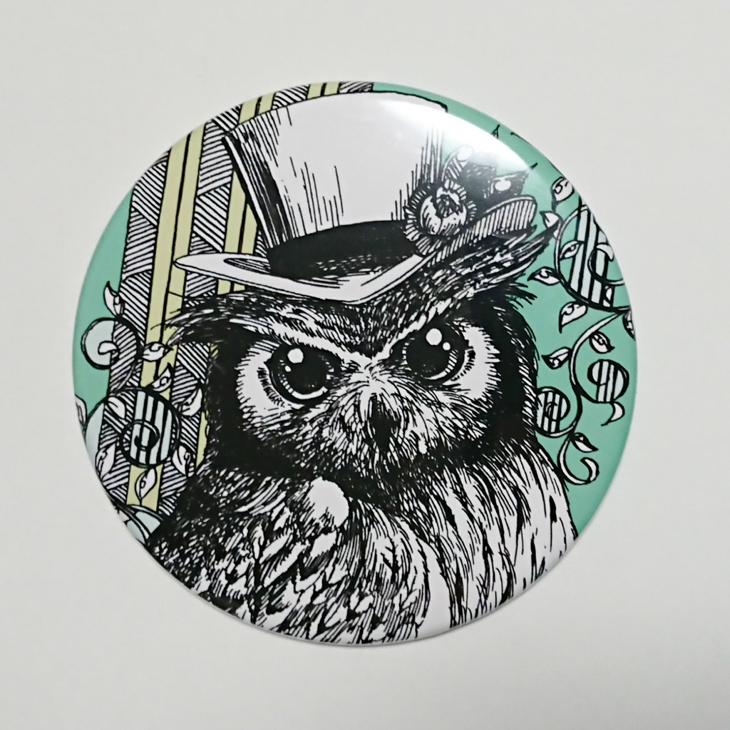 アンティークフクロウ缶ミラー(シルクハット)