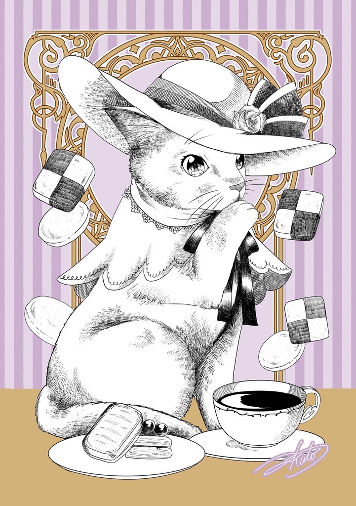ペン画風デジタルキャンバスプリント【ティータイム】