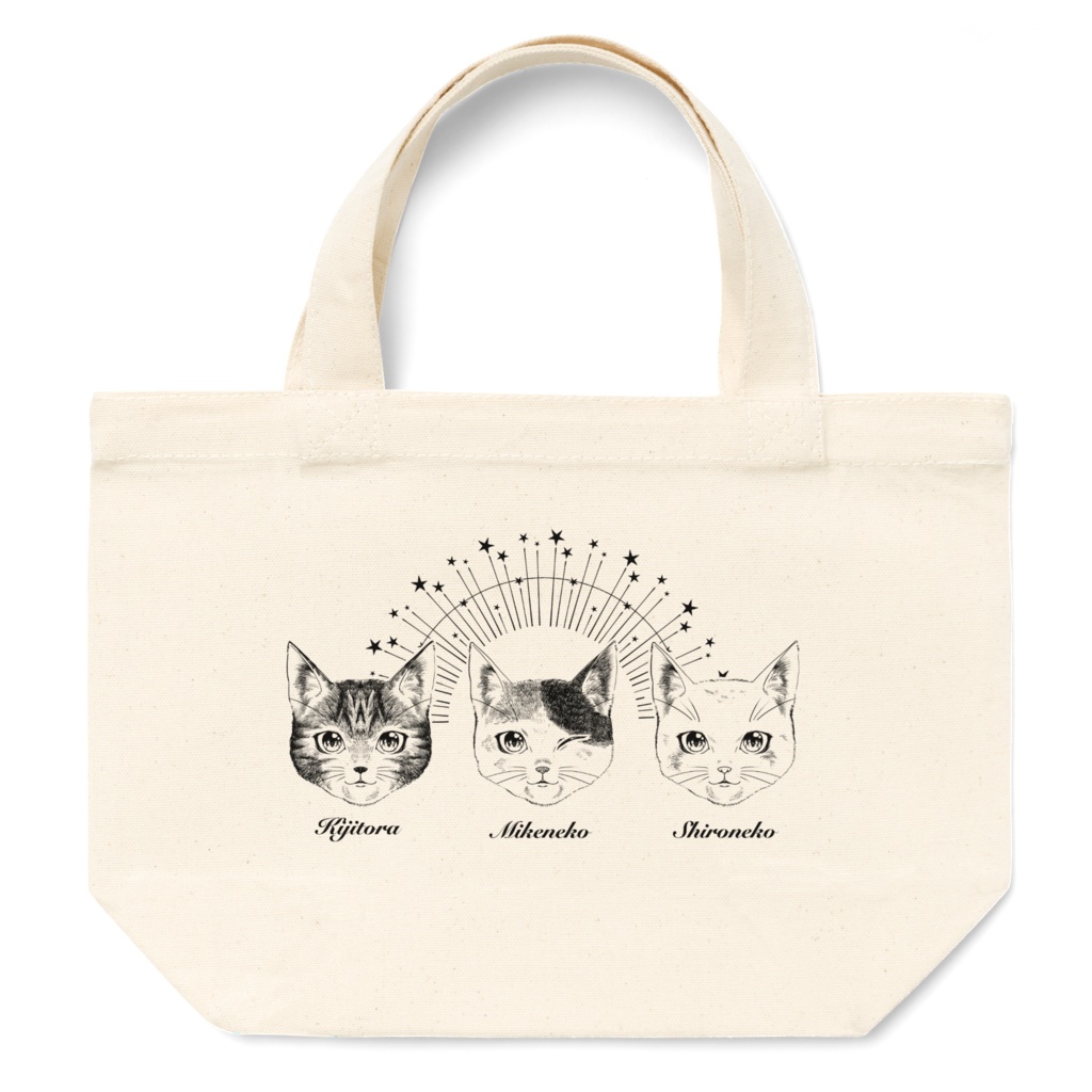 ペン画風ねこミニトート