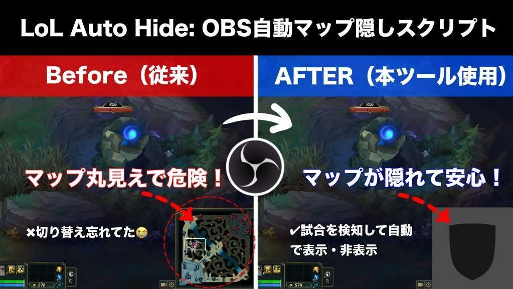 OBS自動マップ隠しスクリプト - LoL Auto Hide