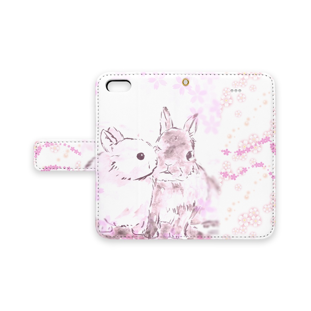 仲良しうさぎ〈桜〉手帳型スマホケース