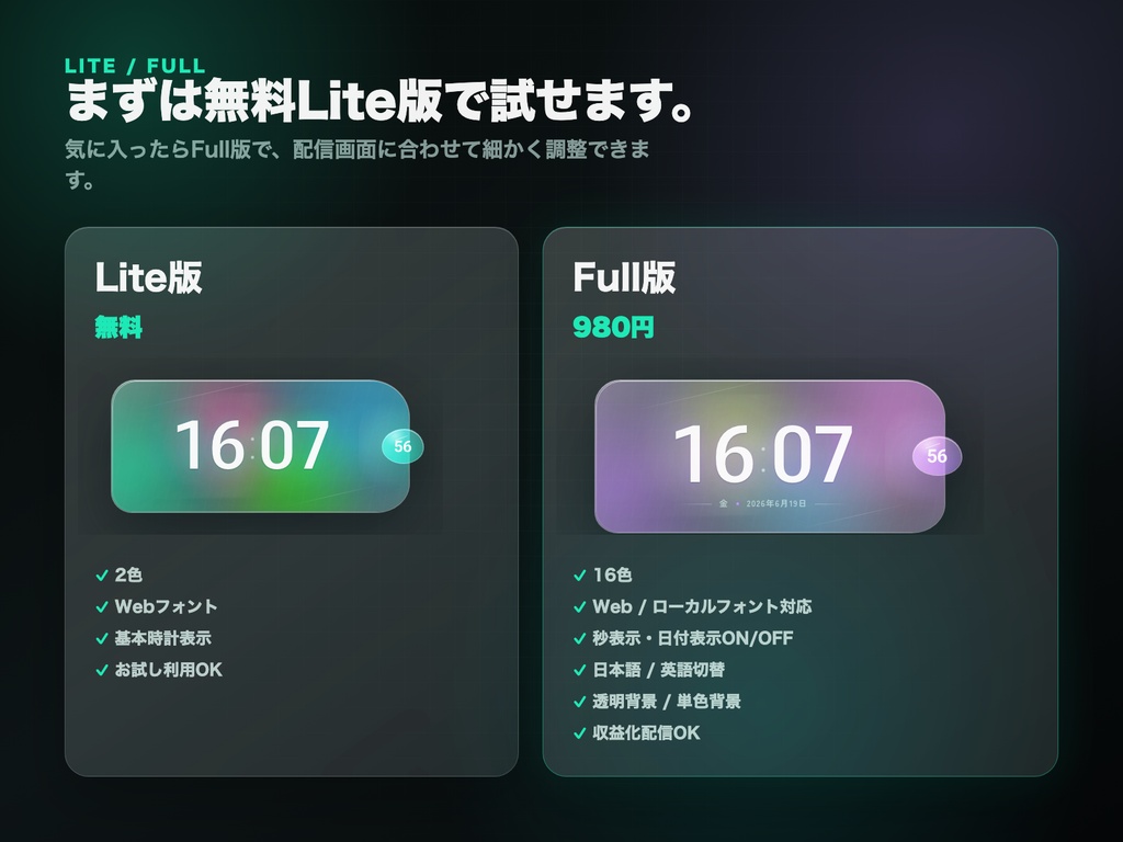 Liquid Lens Clock|OBS用アニメーション時計【16色 / HTML / 無料Lite版あり】