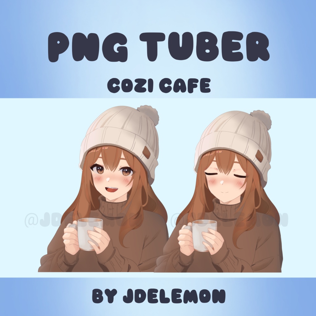 PNGTuber - Cozi Cafe Girl (Skin 1, Brown hair) | VTuber Avatar For Gaming Streaming | Premade Png Tuber | Voice Reactive