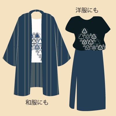 和柄Tシャツ(毘沙門亀甲)白