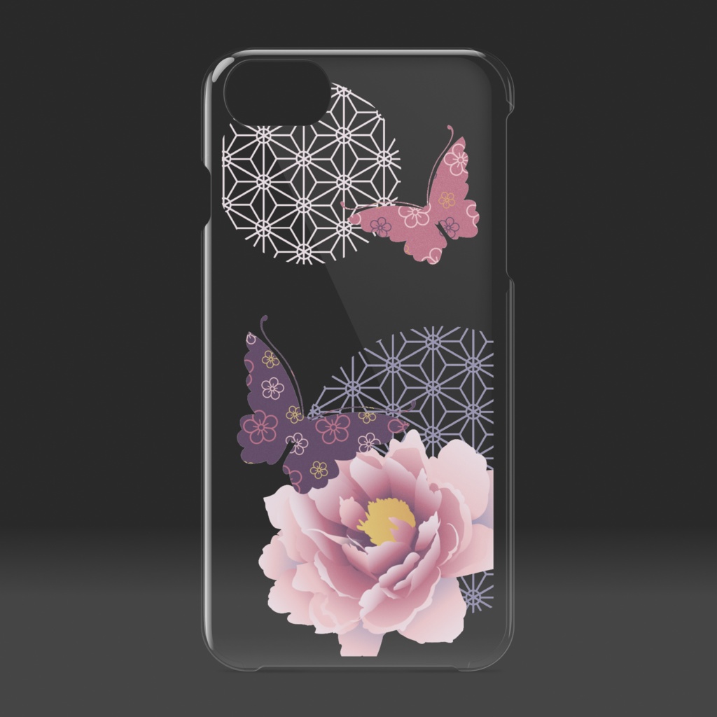 クリアスマホケース(牡丹)紫