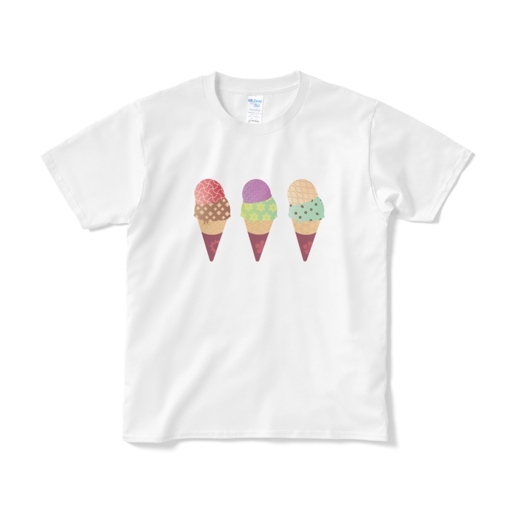 和柄アイスクリームTシャツ白