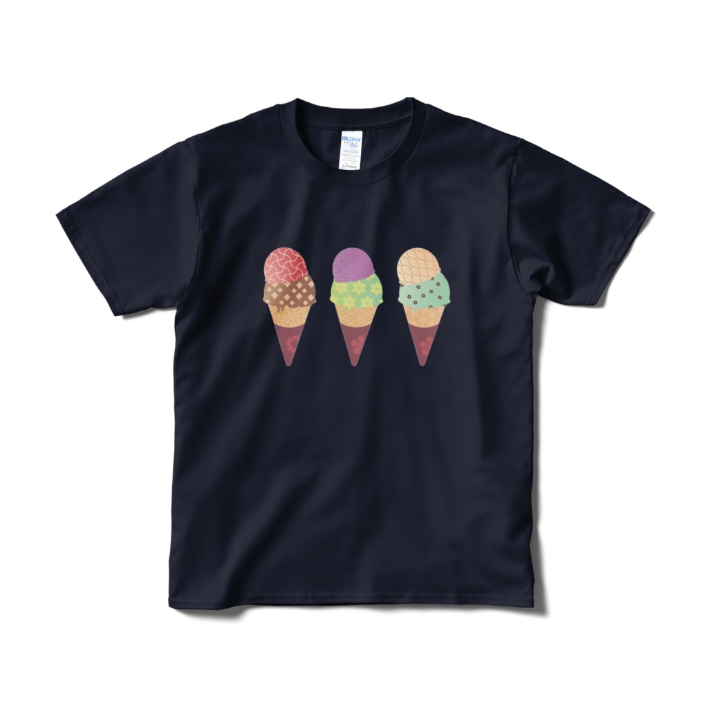 和柄アイスクリームTシャツ紺