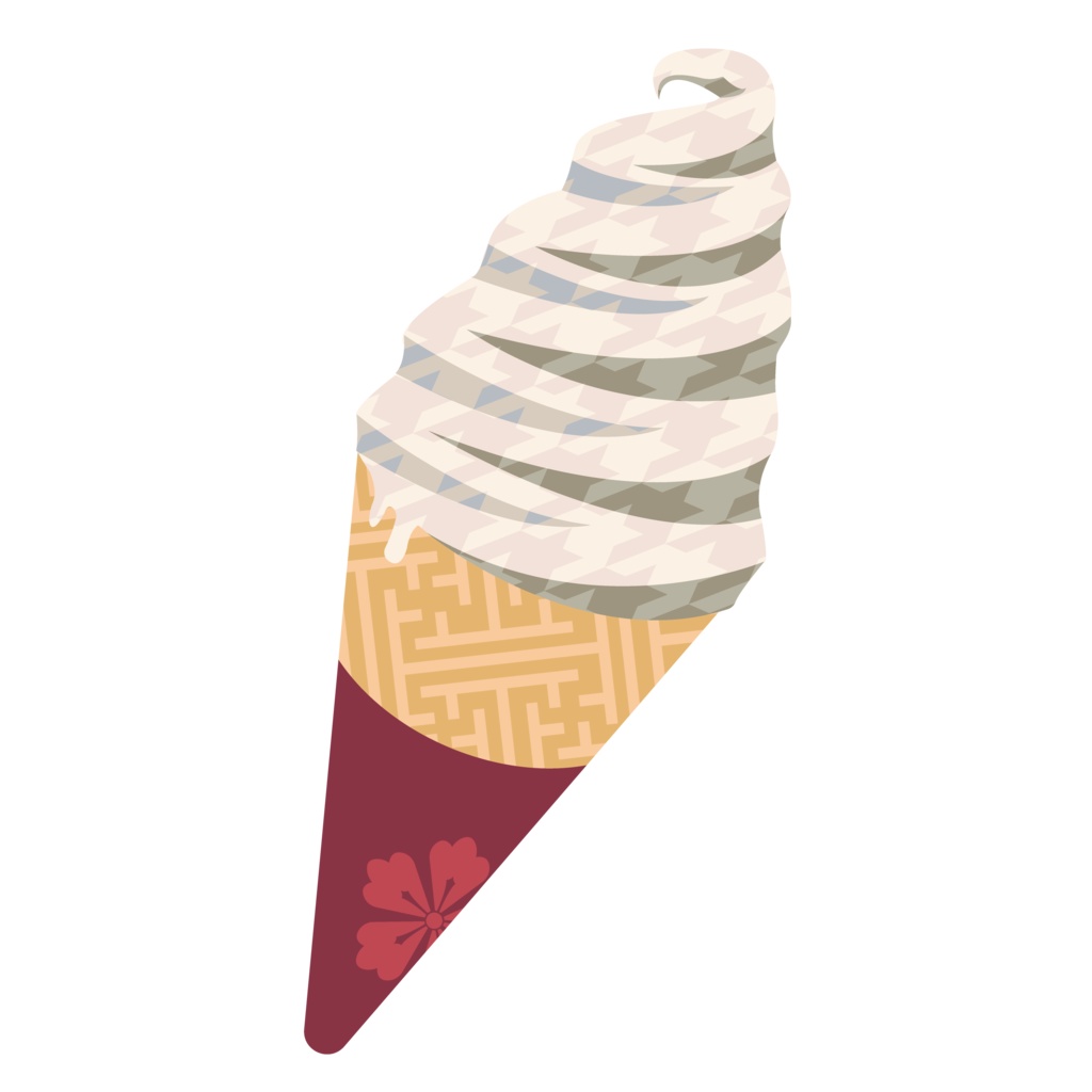 和柄ソフトクリームTシャツ白