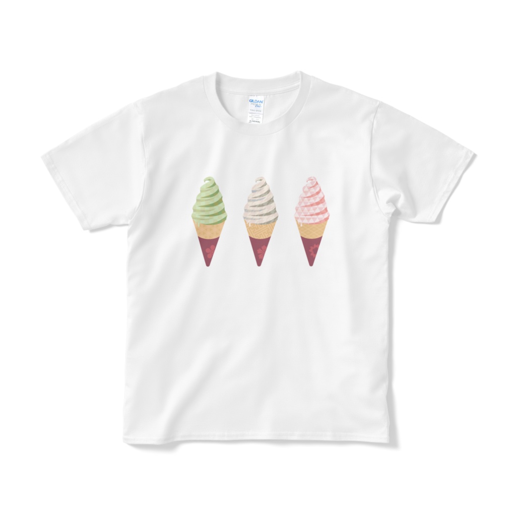 和柄ソフトクリームTシャツ白