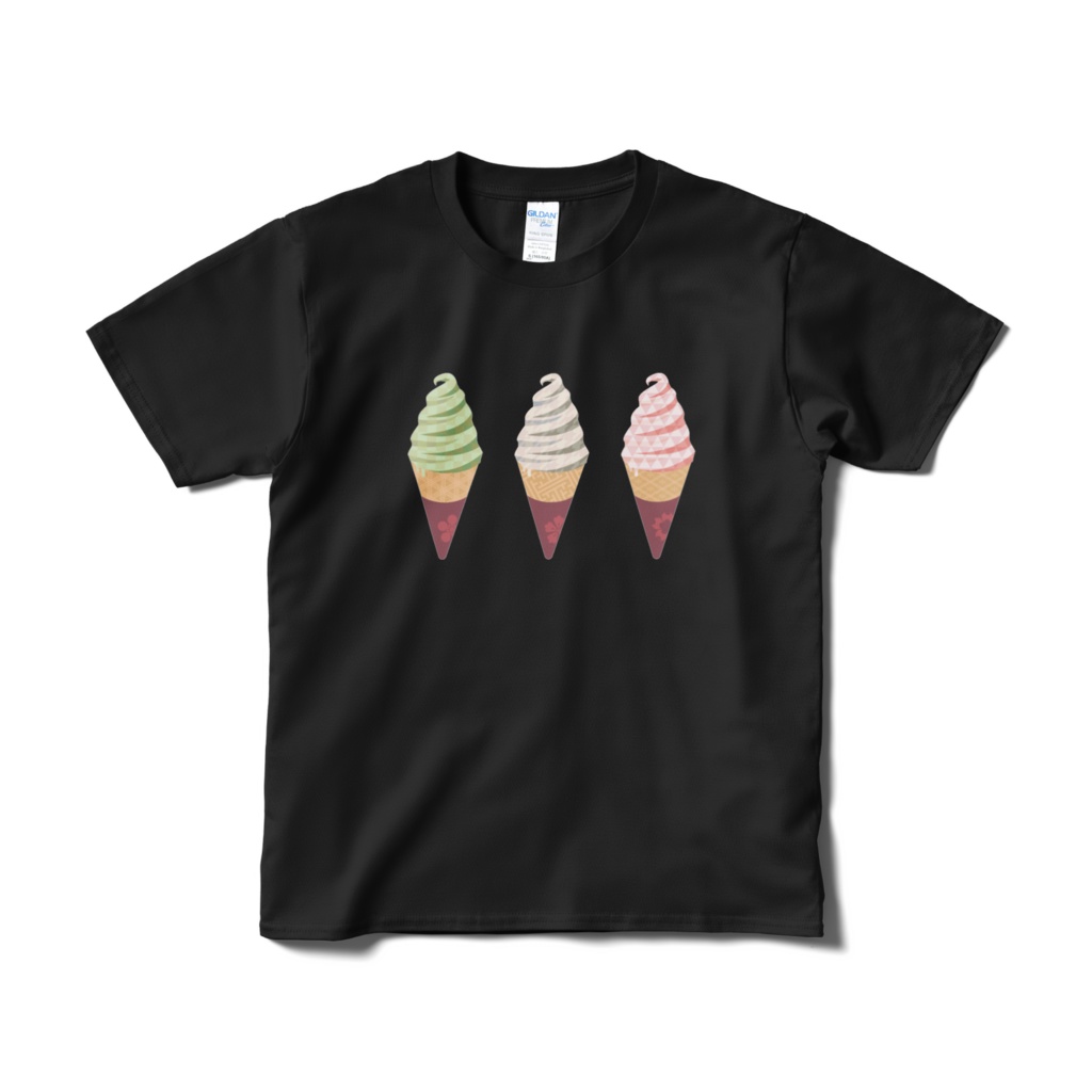 和柄ソフトクリームTシャツ黒