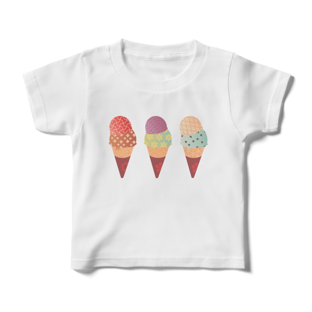 和柄アイスクリームキッズTシャツ