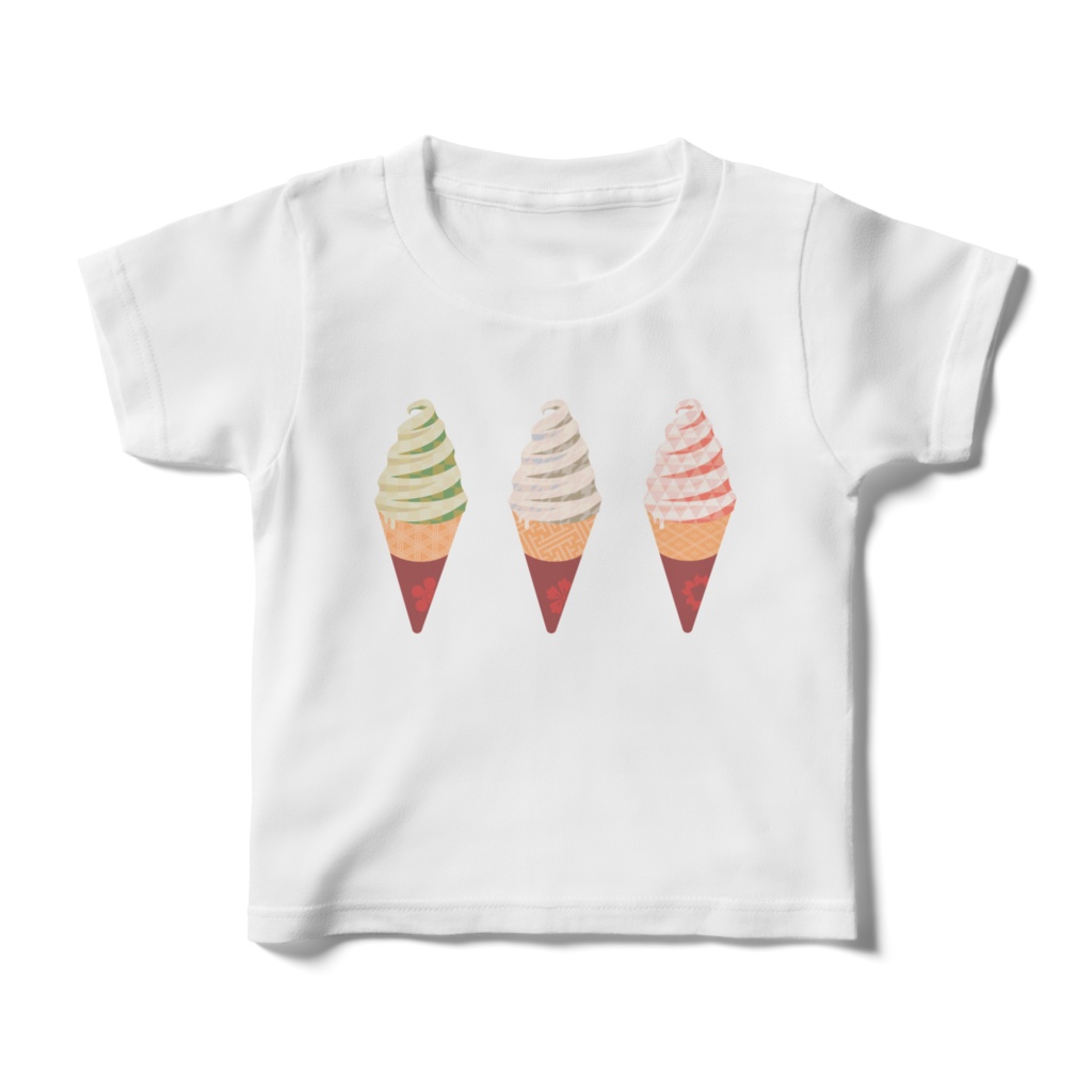 和柄ソフトクリームキッズTシャツ