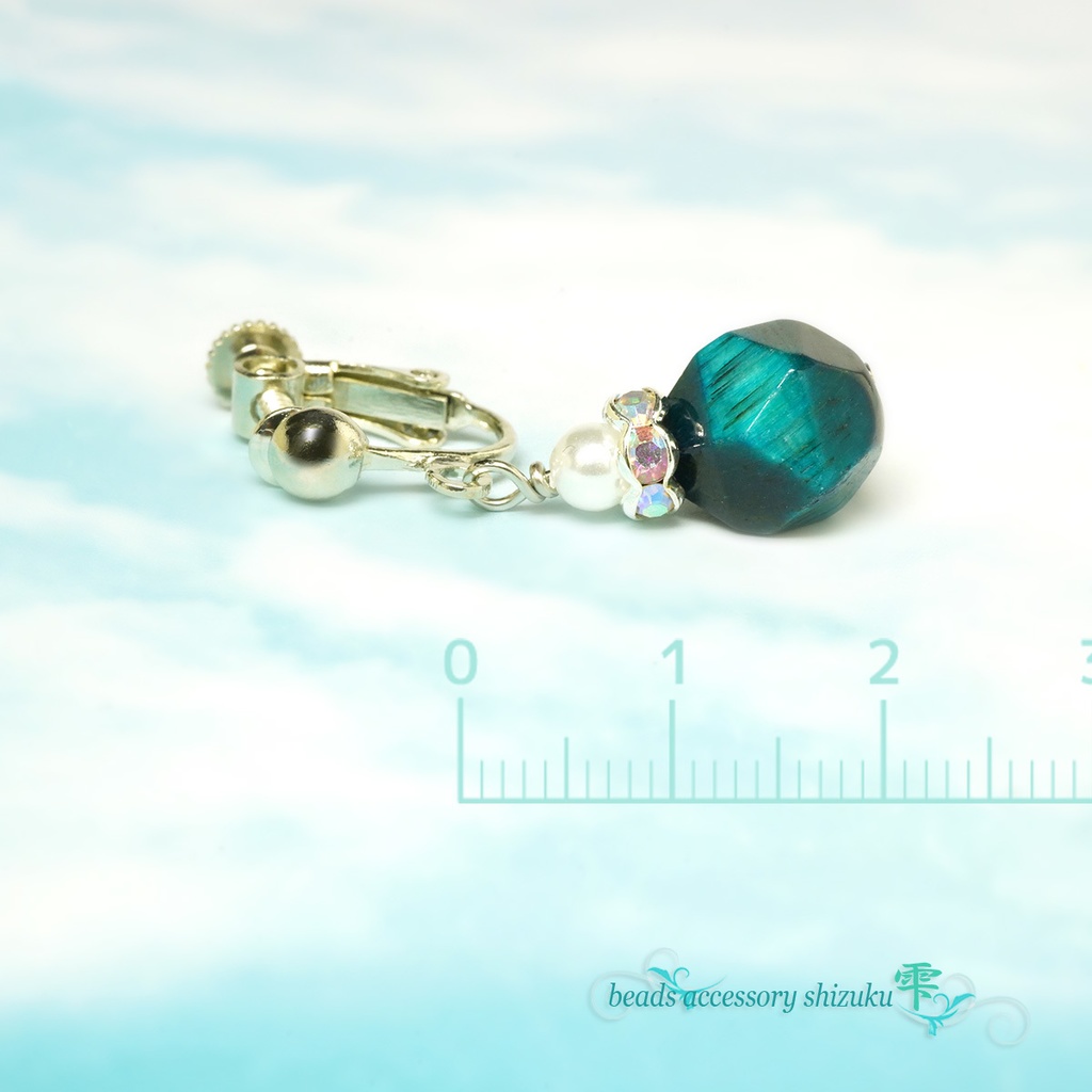 ブルーグリーンタイガーアイのカットイヤリング