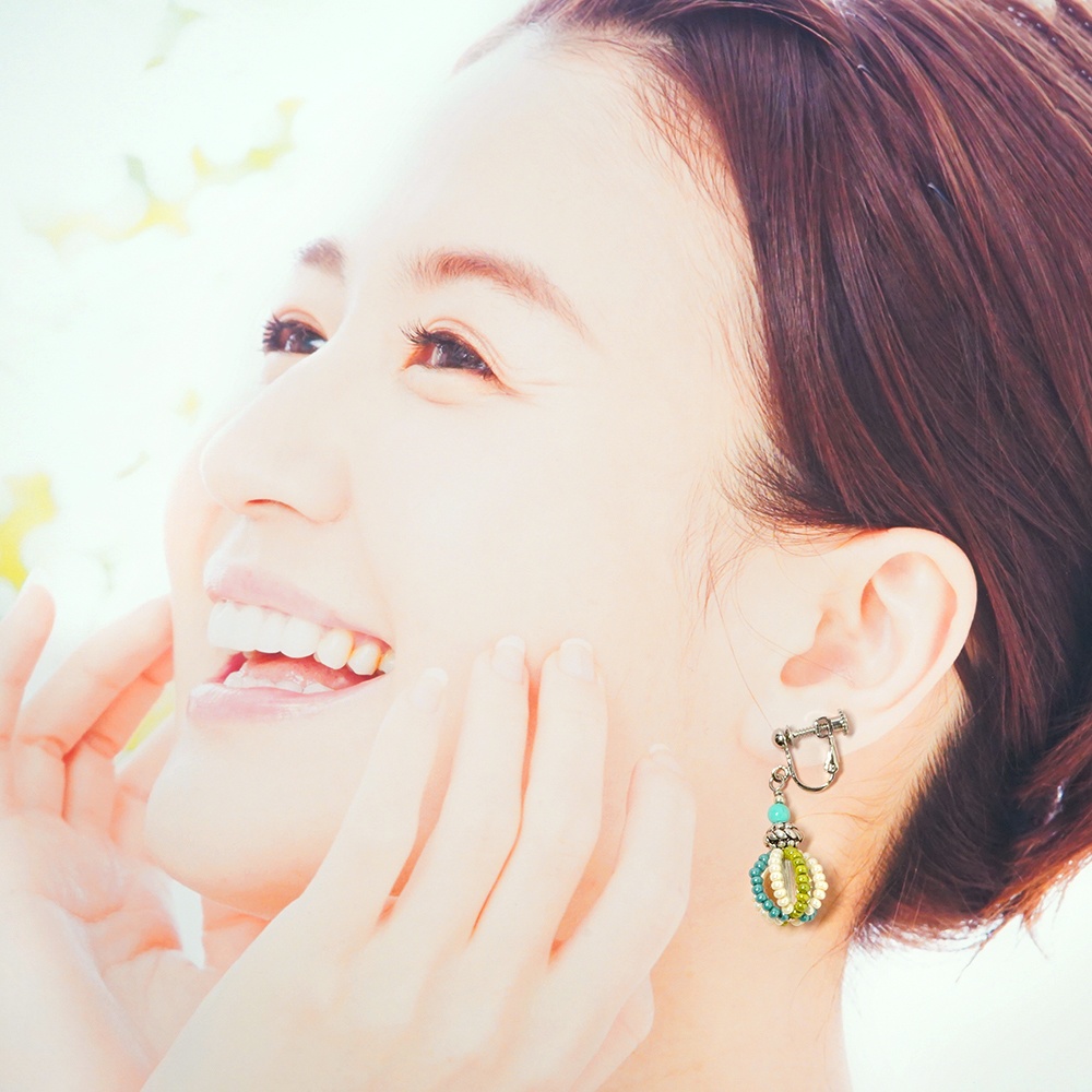 ターコイズ3色ビーズボールイヤリング/ピアス