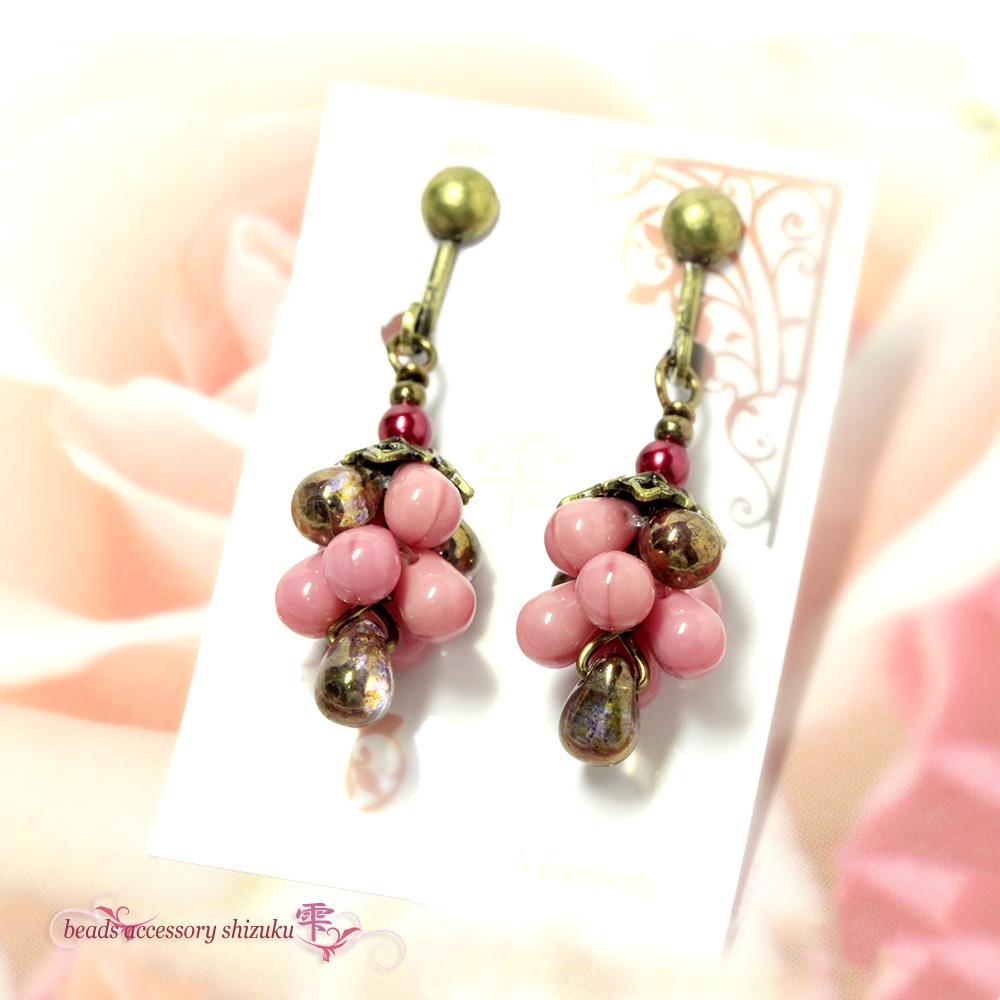 ドロップツリーイヤリング＊ピンク