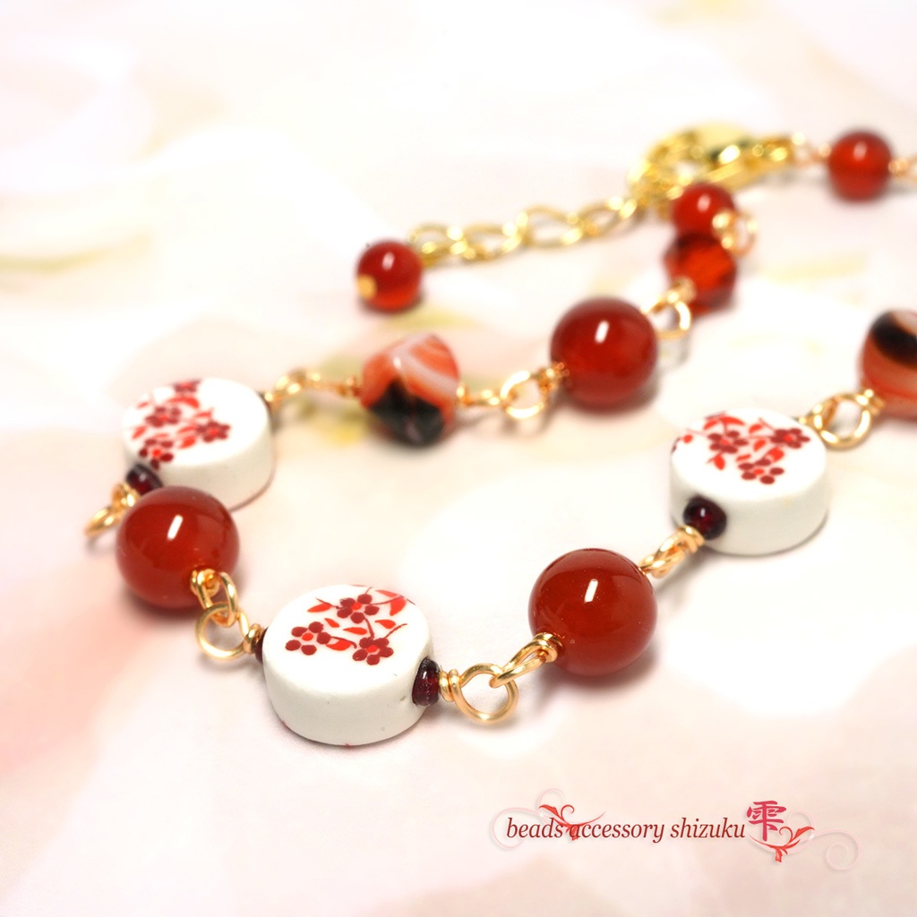 花柄和風ブレスレット*赤瑪瑙