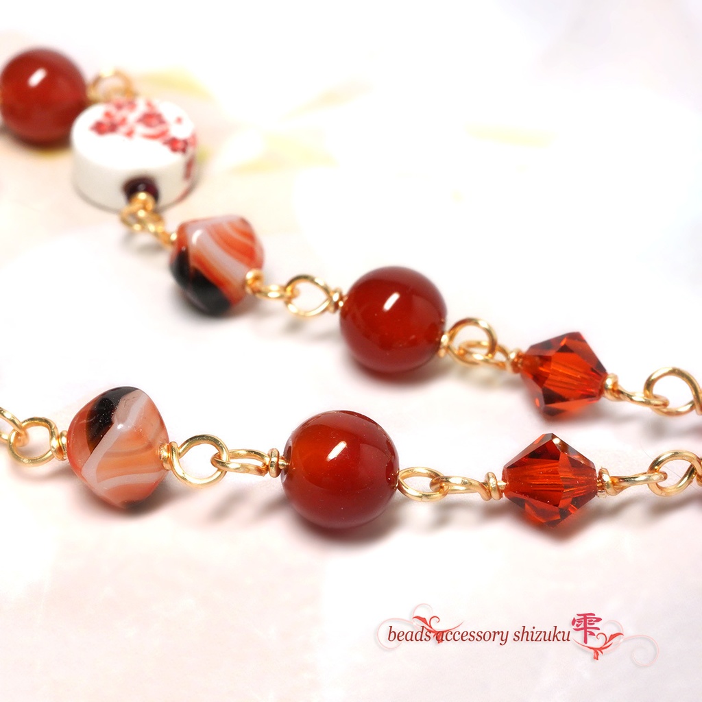 花柄和風ブレスレット*赤瑪瑙