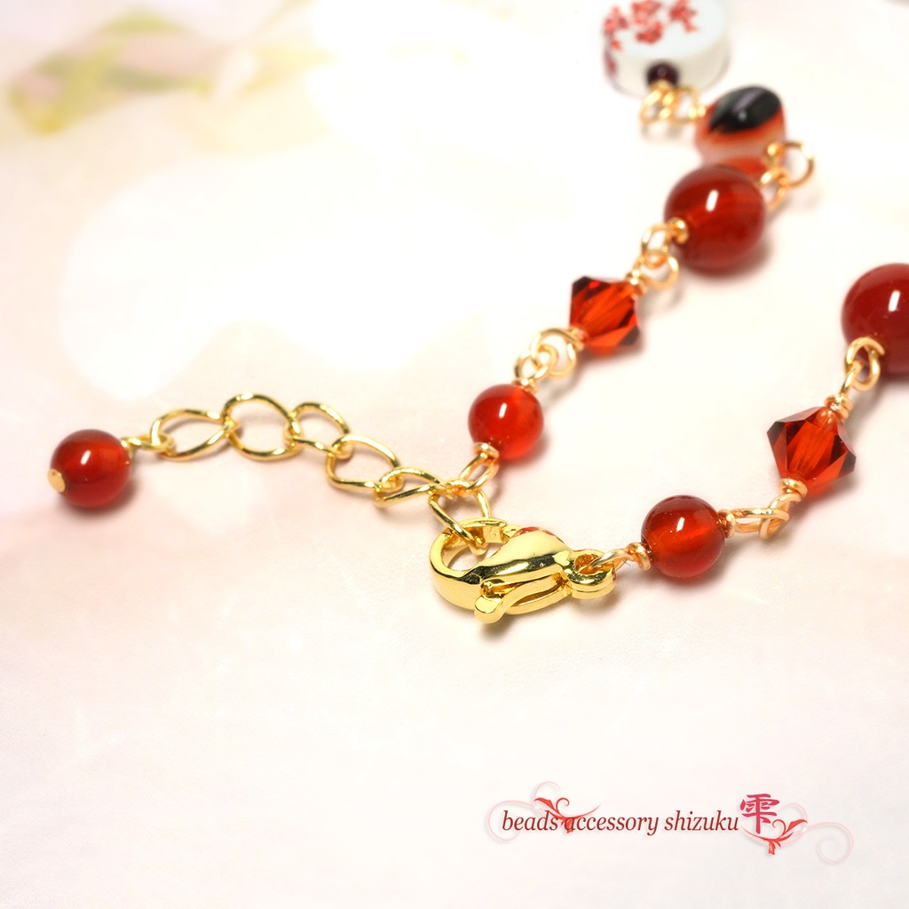 花柄和風ブレスレット*赤瑪瑙