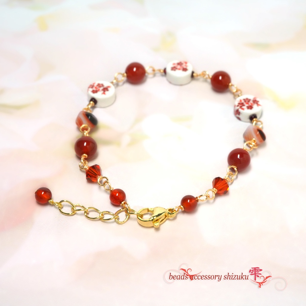 花柄和風ブレスレット*赤瑪瑙