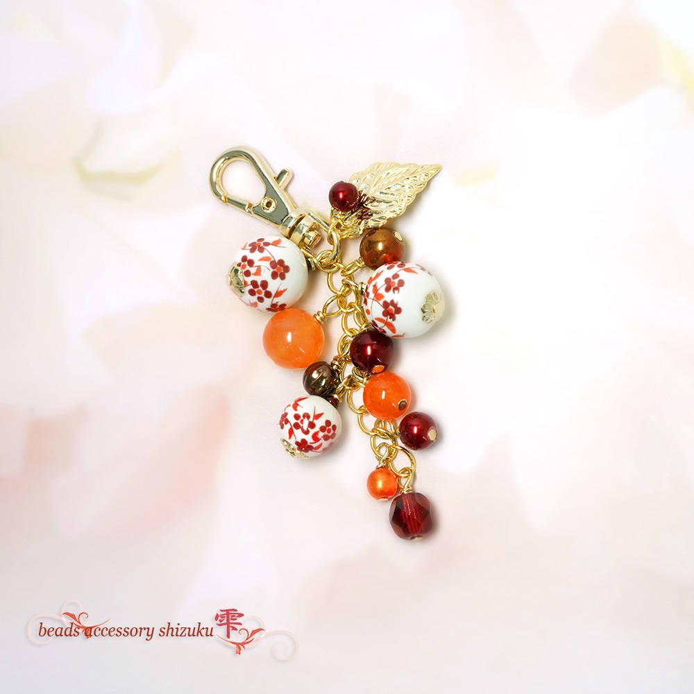 和風花柄キーホルダー 茜 Beads Accessory 雫 Booth