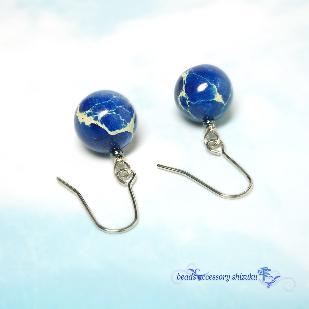 天然石1粒ピアス/イヤリング*ブルーカオリン