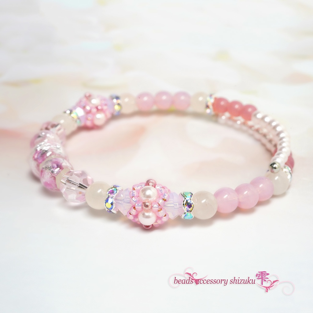 ホタル玉コイルブレスレット*ピンク×ホワイト