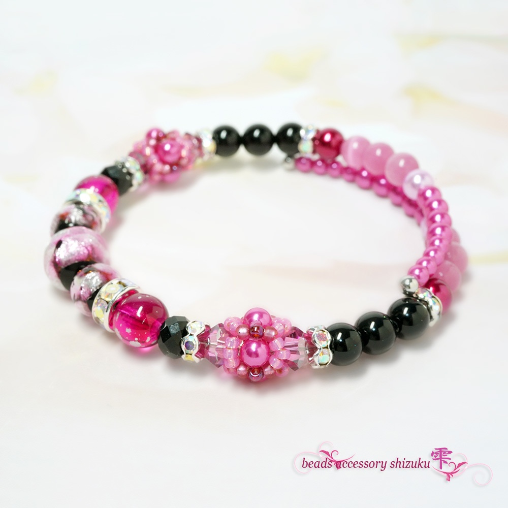 ホタル玉コイルブレスレット*ピンク×ブラック