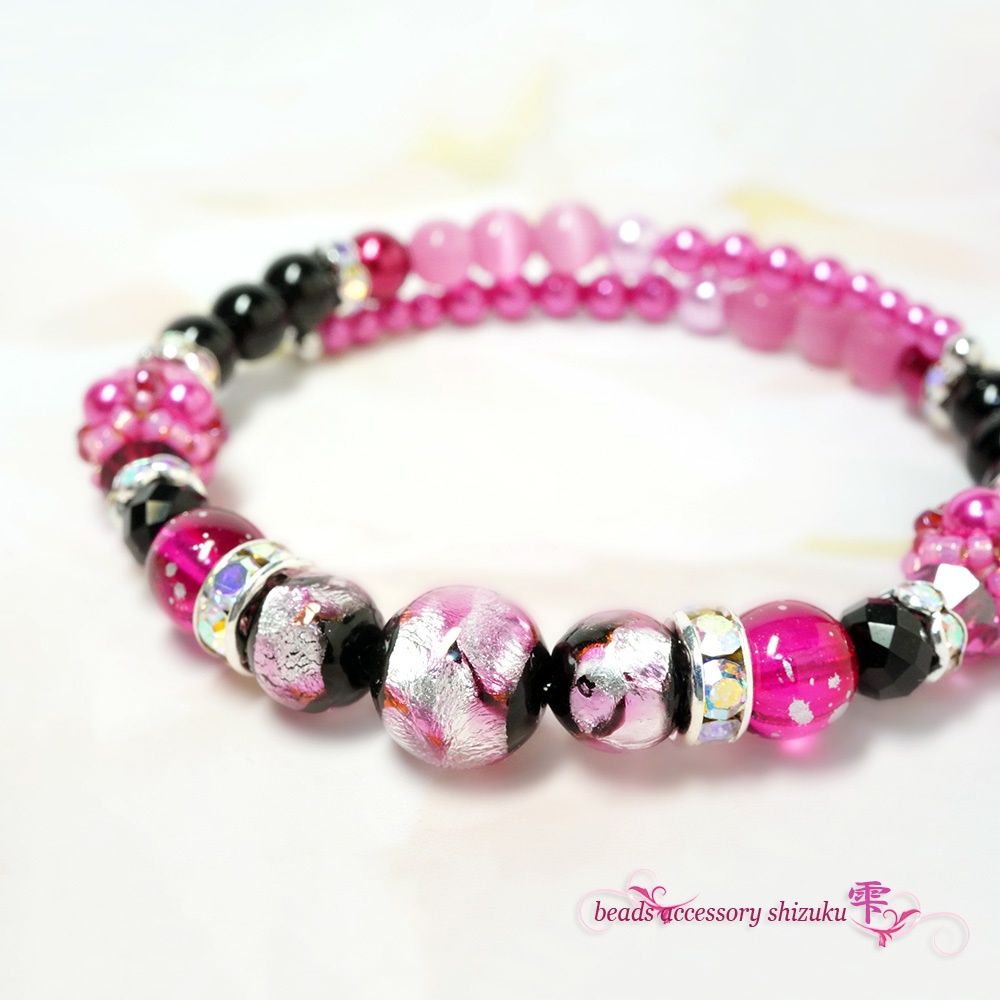 ホタル玉コイルブレスレット*ピンク×ブラック
