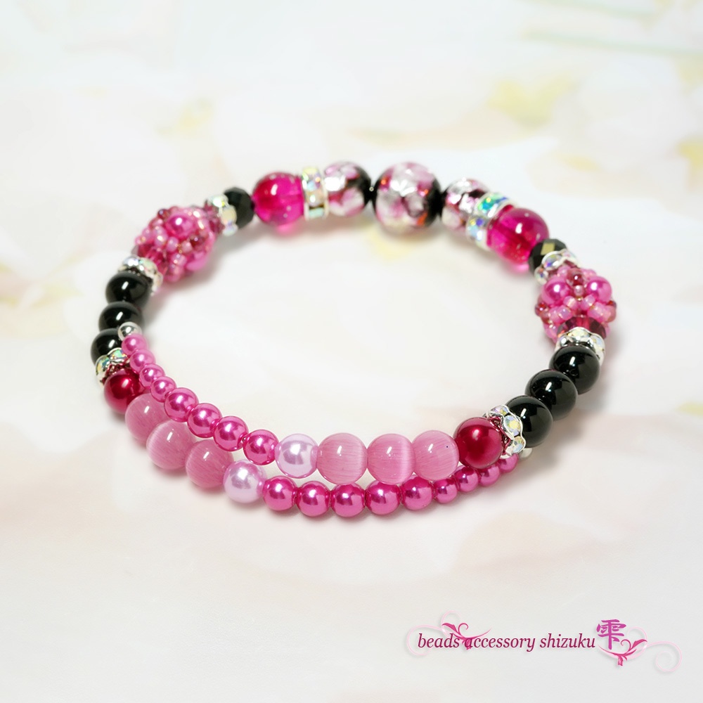 ホタル玉コイルブレスレット*ピンク×ブラック