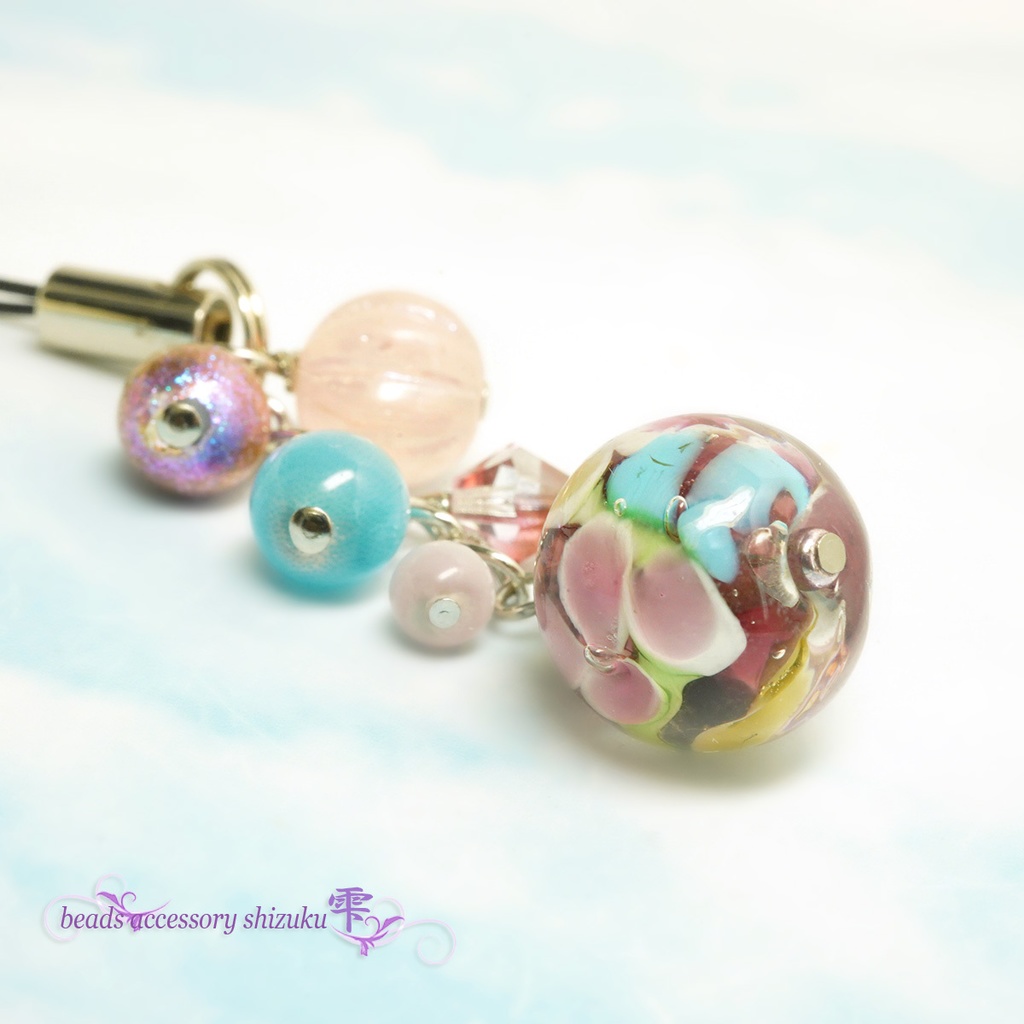 花とんぼ玉ストラップ*ダークパープル