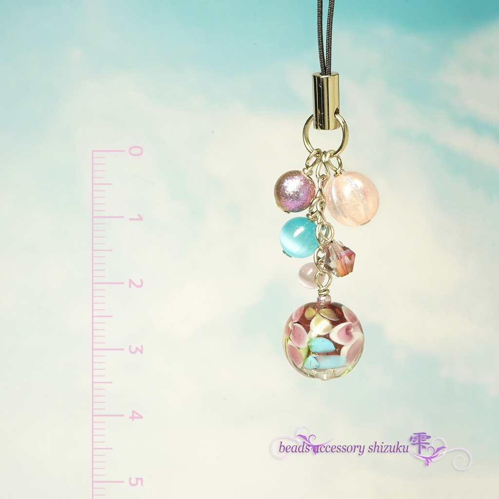 花とんぼ玉ストラップ*ダークパープル