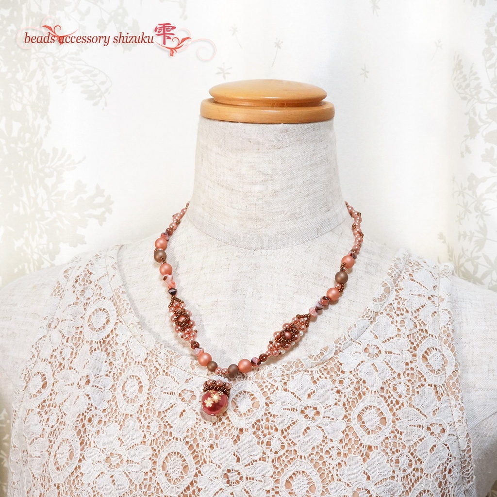 和風花柄ショートネックレス*テラコッタ