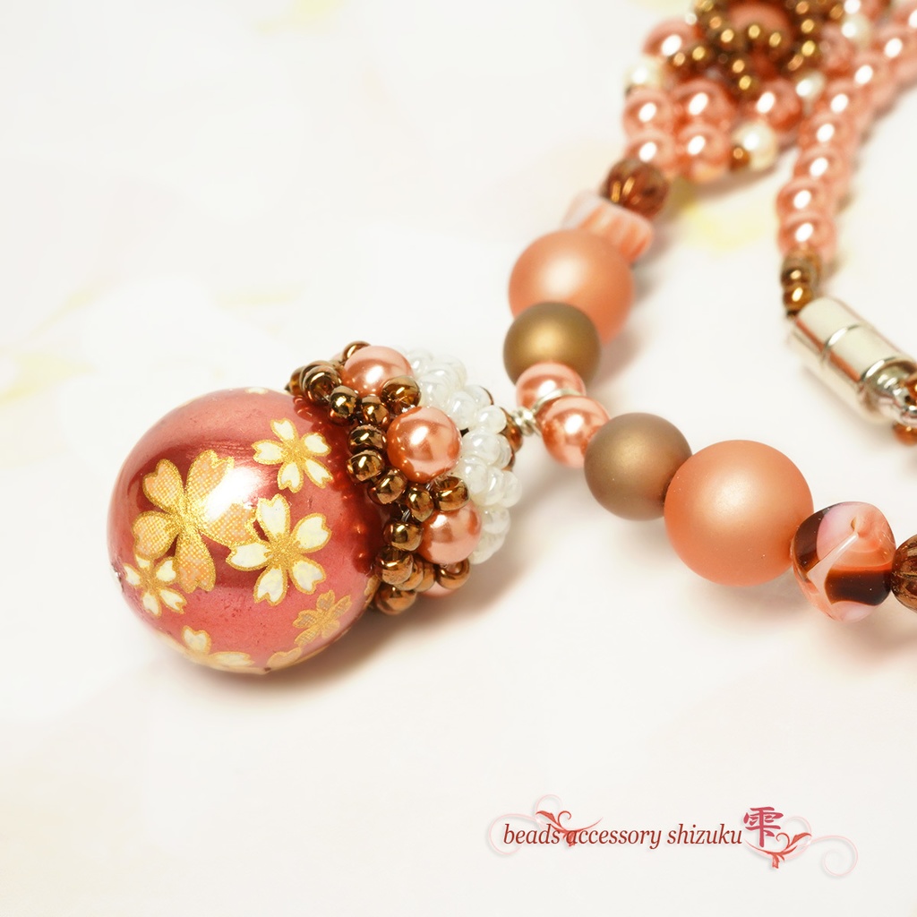 和風花柄ショートネックレス*テラコッタ