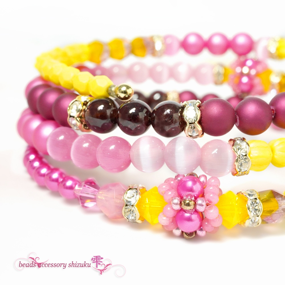 3連コイルブレスレット*花山吹