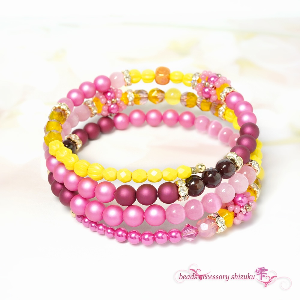 3連コイルブレスレット*花山吹