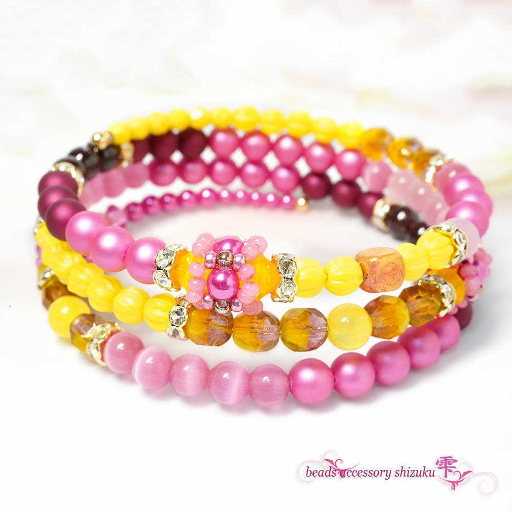 3連コイルブレスレット*花山吹