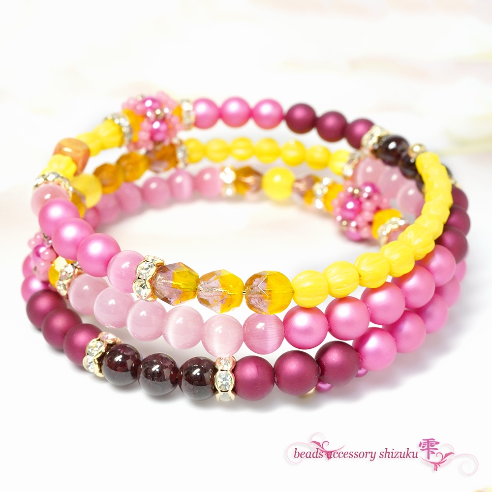 3連コイルブレスレット*花山吹