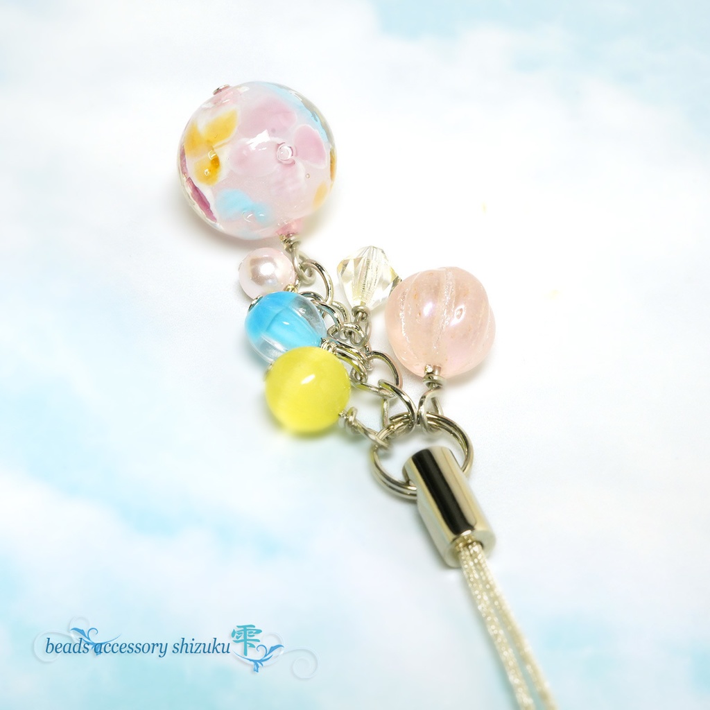 花とんぼ玉ストラップ*ピンク