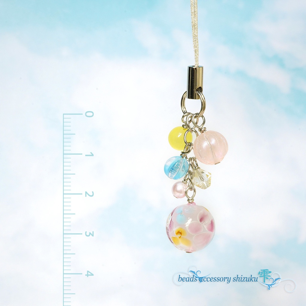 花とんぼ玉ストラップ*ピンク