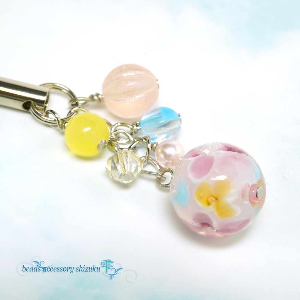 花とんぼ玉ストラップ*ピンク