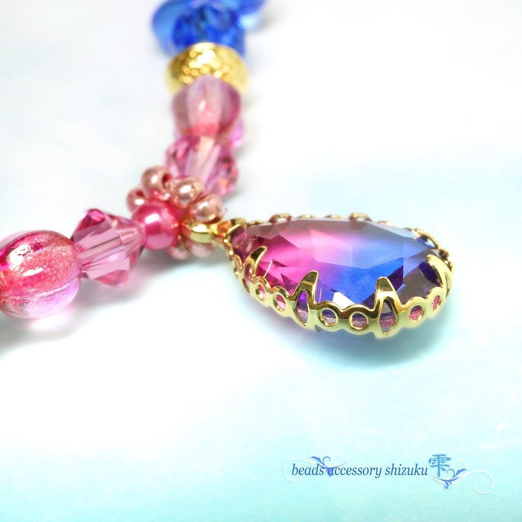 バイカラーしずくショートネックレス*Blue&Pink