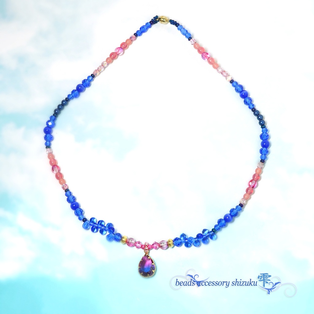 バイカラーしずくショートネックレス*Blue&Pink