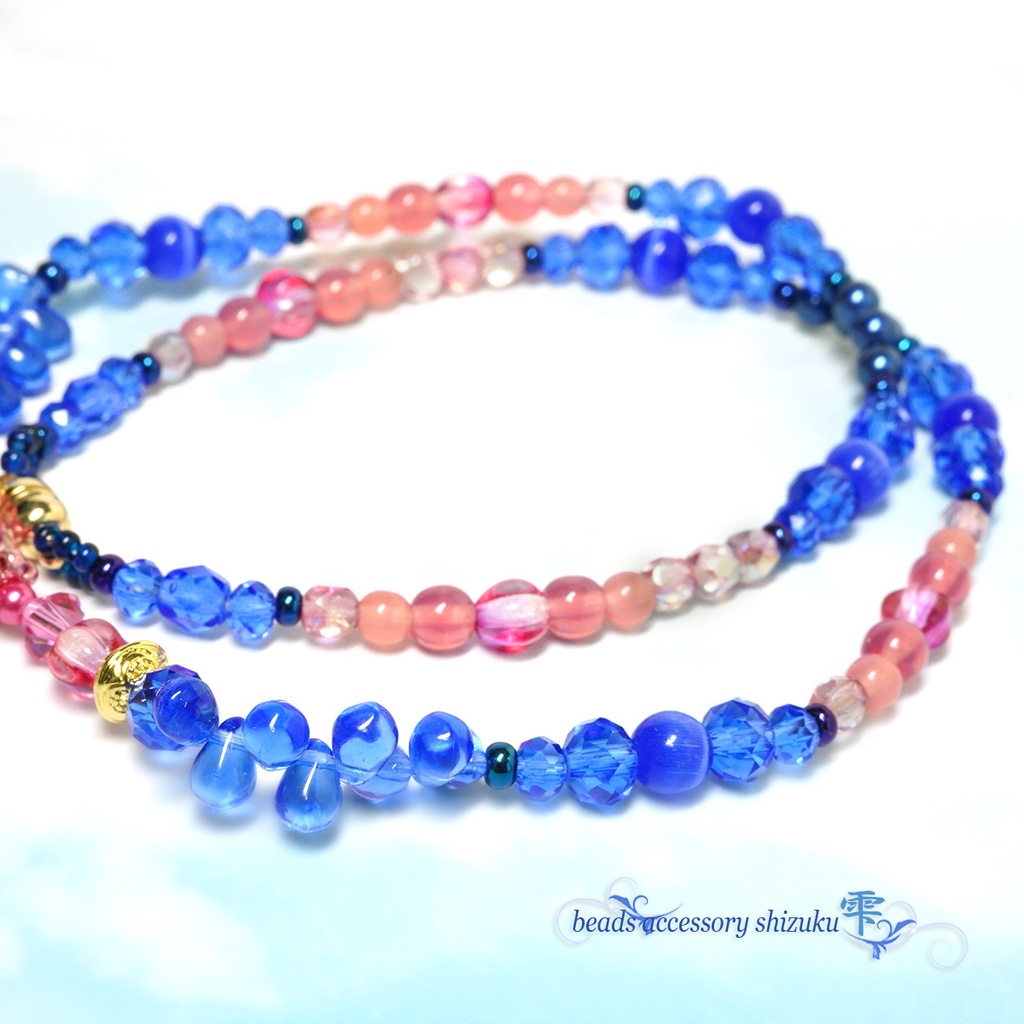バイカラーしずくショートネックレス*Blue&Pink